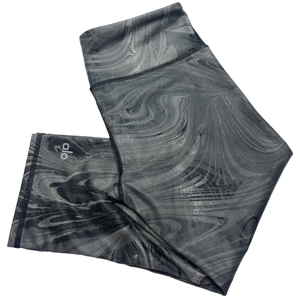 Alo Women's Leggings Gray Black Marble Cropped High Waist Sz S